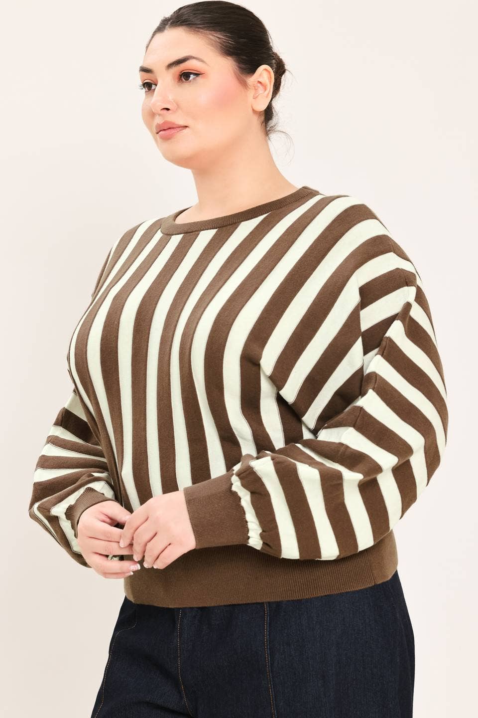 BROWN/IVORY A sweater knit top
