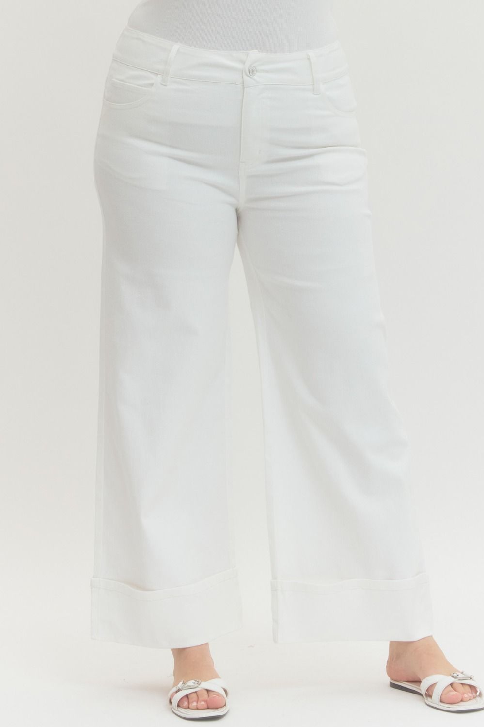 Plus Off White Ankle Pants with Cuff