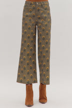 Olive Wide Leg Floral Pant