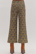 Olive Wide Leg Floral Pant