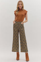 Olive Wide Leg Floral Pant
