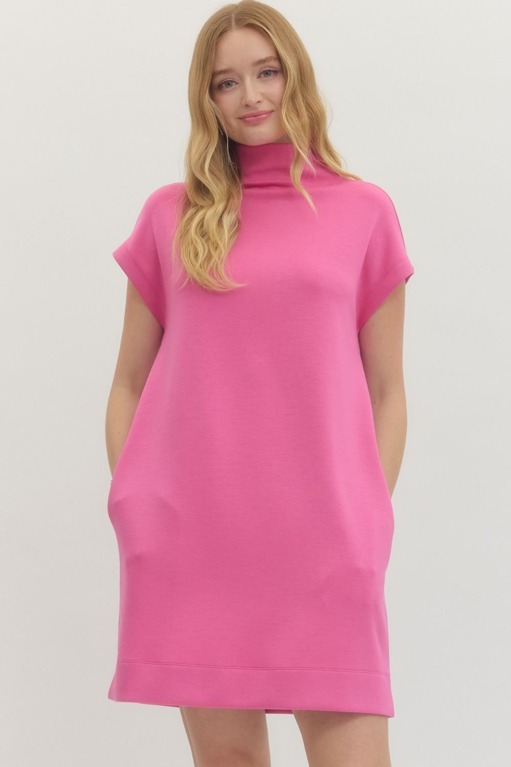 Pink Mock Neck Knit Dress