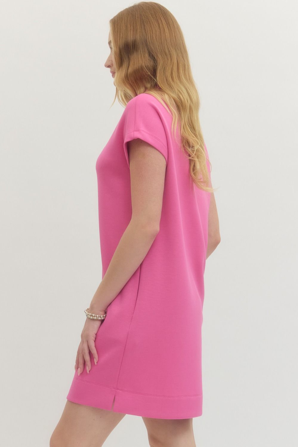 Pink Mock Neck Knit Dress