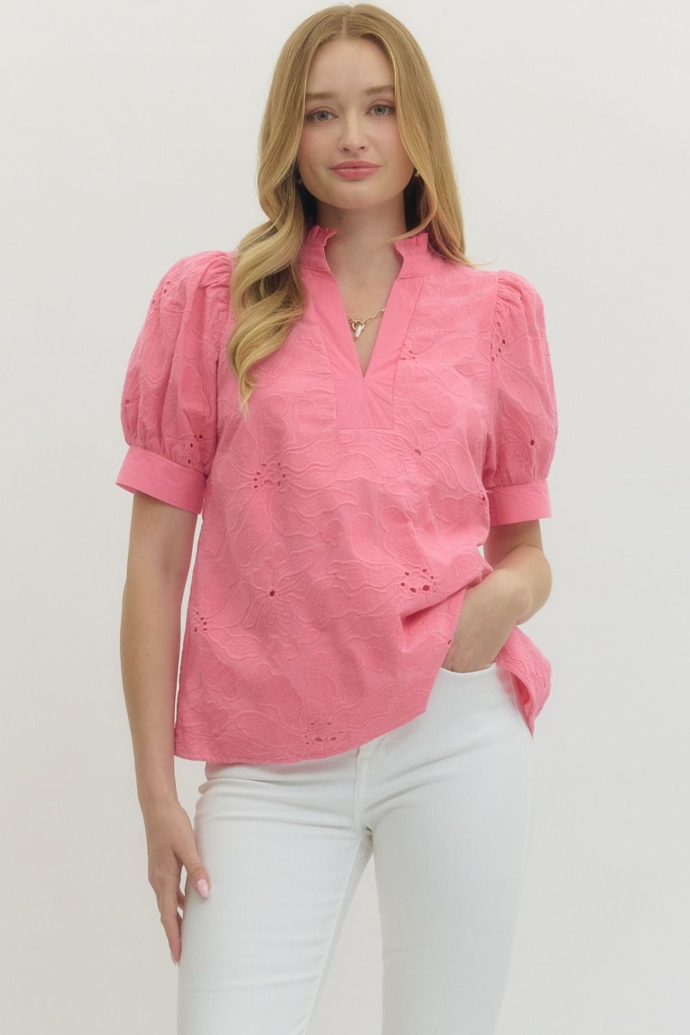 Pink Elsie Eyelet Top