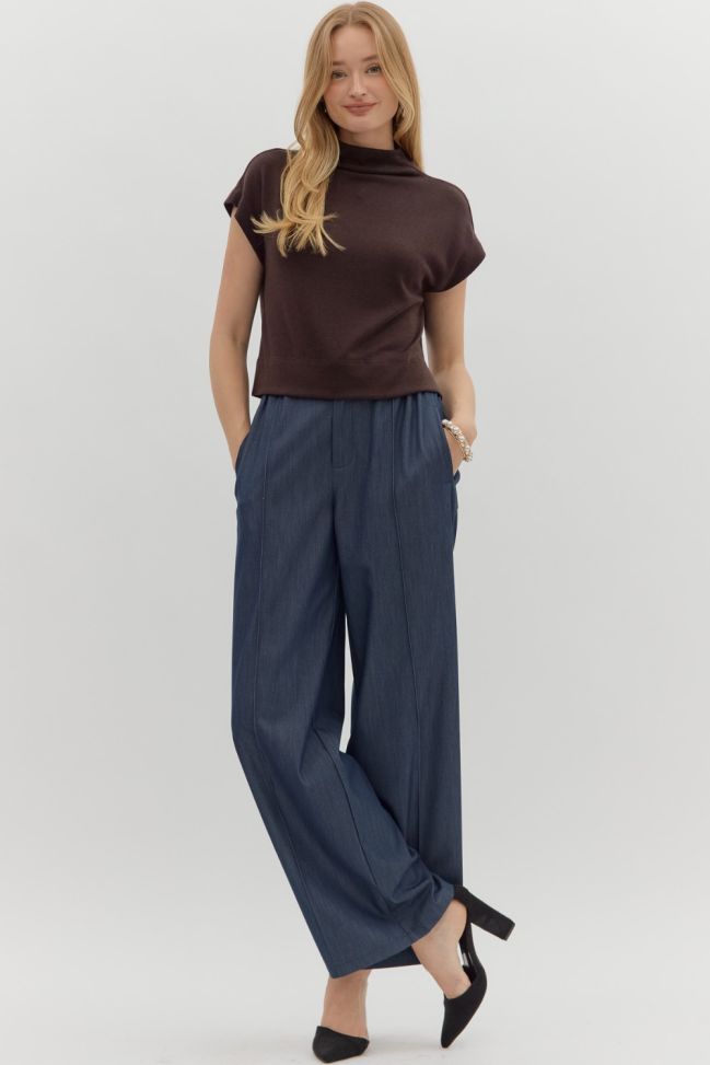 BROWN PULLOVER MOCK NECK
