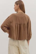 Brown V-Neck Blouse w/Stitching details – ENTRO – view 5