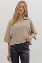 STONE DOLMAN SLEEVE SWEATER WITH COLLAR