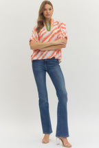 Orange/White Stripe Blouse W/Green Accent