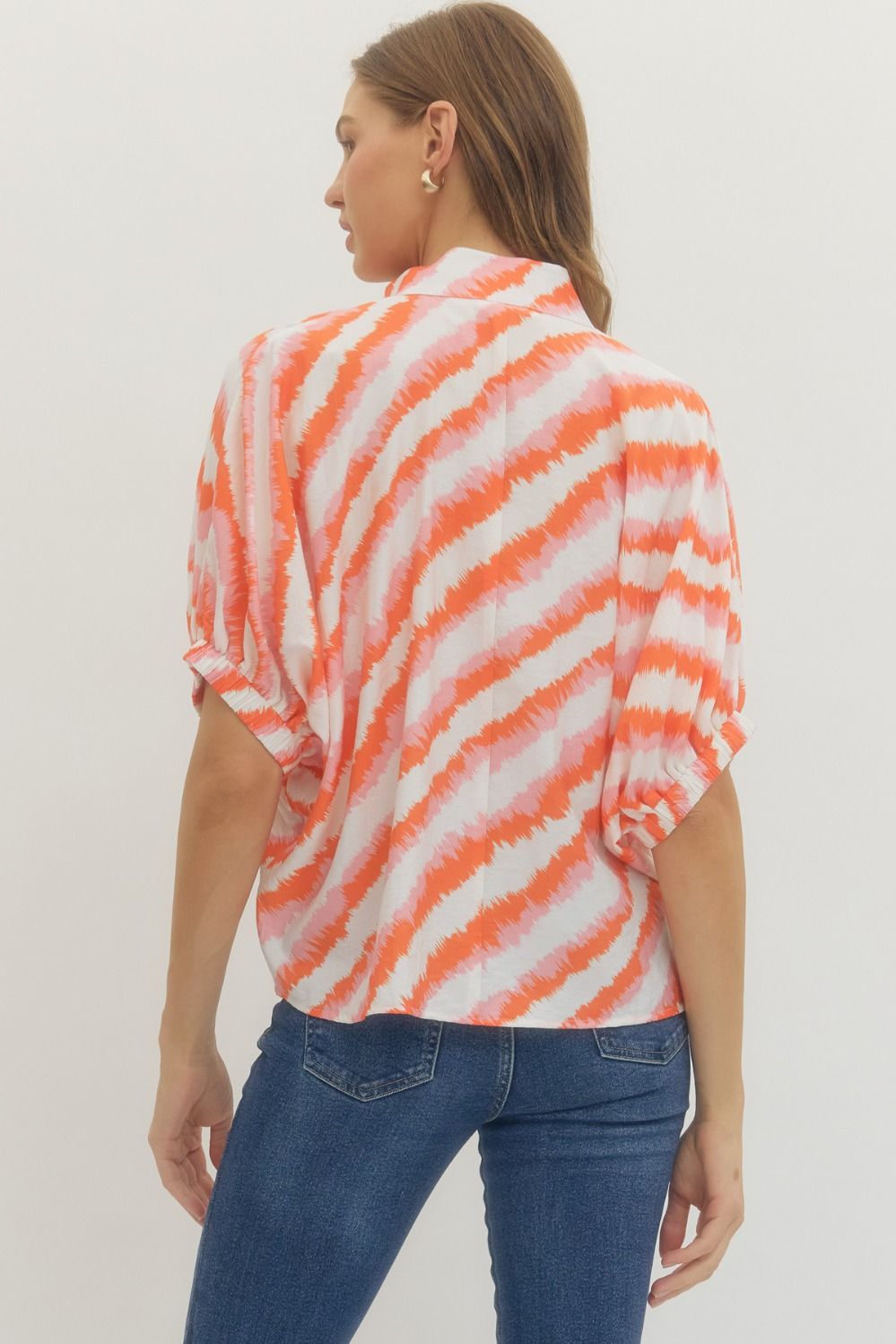 Orange/White Stripe Blouse W/Green Accent