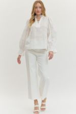 White Blouse W/Scallop Trim, Eyelet Cutouts