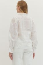 White Blouse W/Scallop Trim, Eyelet Cutouts