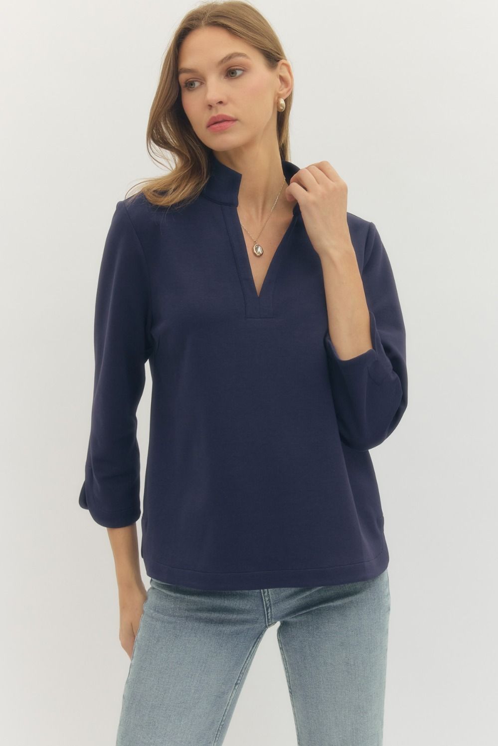 Navy 3/4 Sleeve Knit top