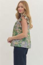 Peach Floral Print Ruffle Seeve Top