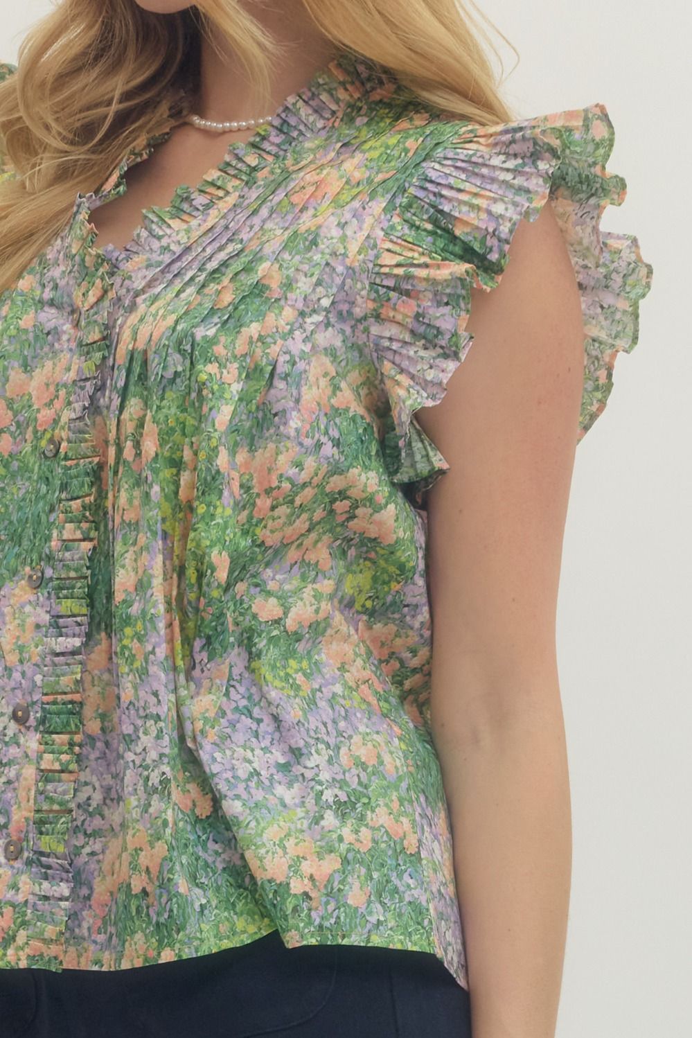 Peach Floral Print Ruffle Seeve Top