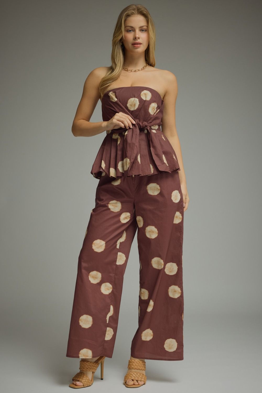 Brown Polka Dot Strapeless Top