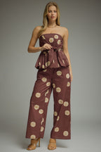 Brown Polka Dot Strapeless Top