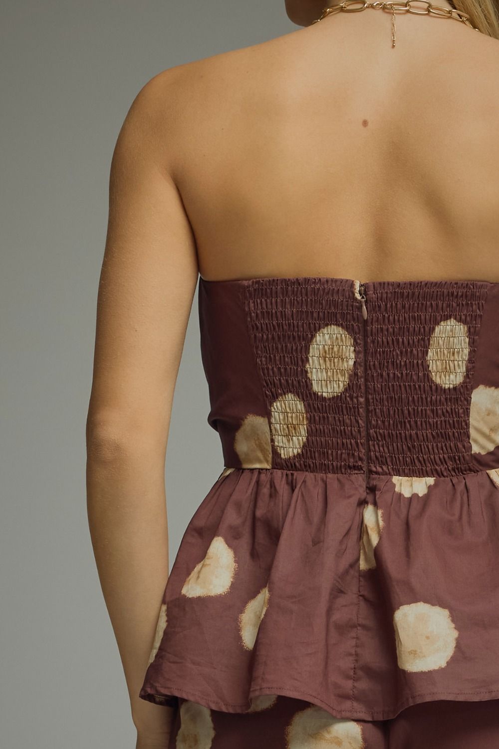 Brown Polka Dot Strapeless Top