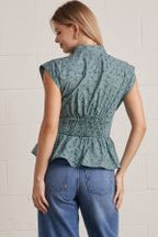 Olive Stripe Print V-Neck Sleeveless Top w/Tie Waist
