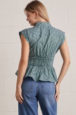 Olive Stripe Print V-Neck Sleeveless Top w/Tie Waist