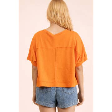 Orange Mineral Washed Oversized Crop Comfy Knit Top – VERY J – view 2