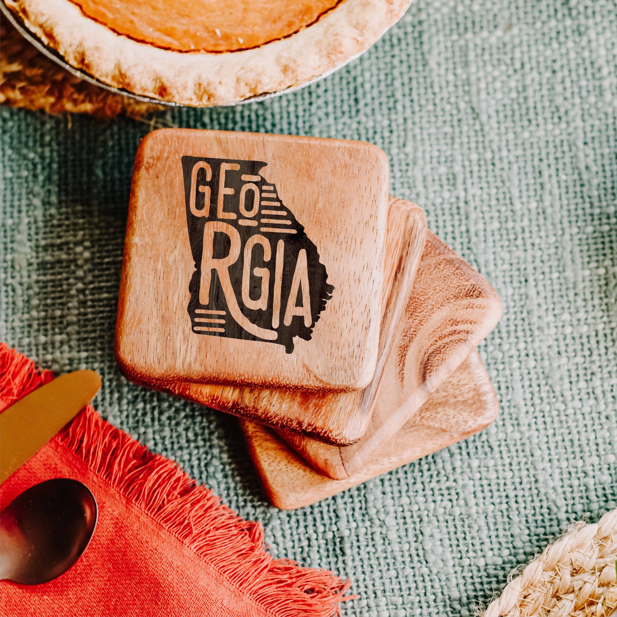 US State Map Coasters - Walnut Wood Coasters - Set of 4: Standard Grain