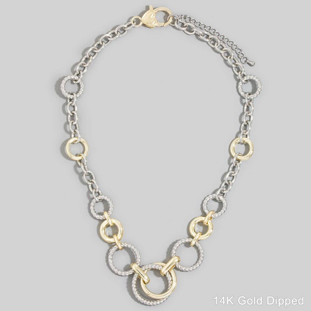 Gold Dipped Two-Tone Rope & Circle Link Chain Necklace: TWOTONE