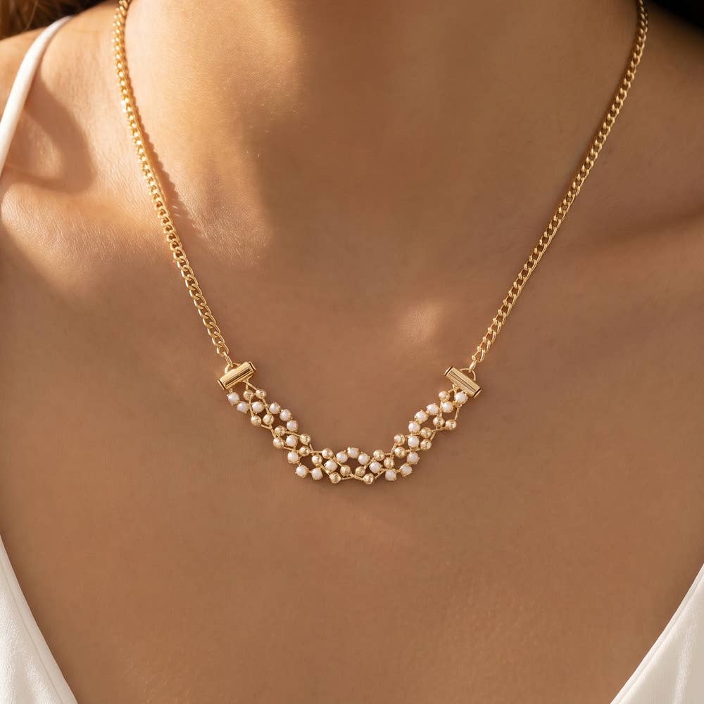 Glass Bead Woven Center Station Chain Necklace: G