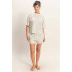 BLACK Striped Short Sleeve Terry SHORT SET