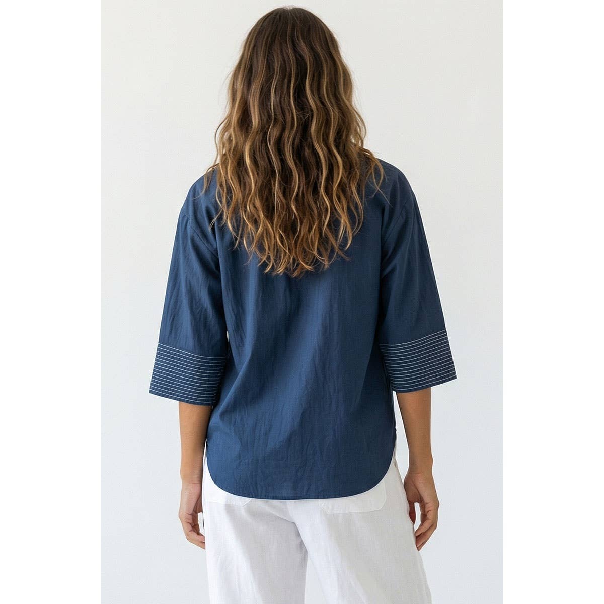 STONE Contrast Stitch Detail Popover Blouse