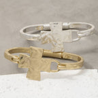 Gold Hammered Cross Hinge Bangle Bracelet