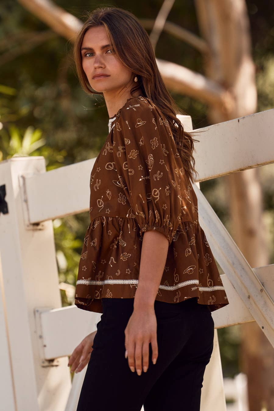 Western Printed Cotton Blouse: Cowboy Multi