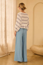 Washed TENCEL Embroidered Pants: Blue Tencel