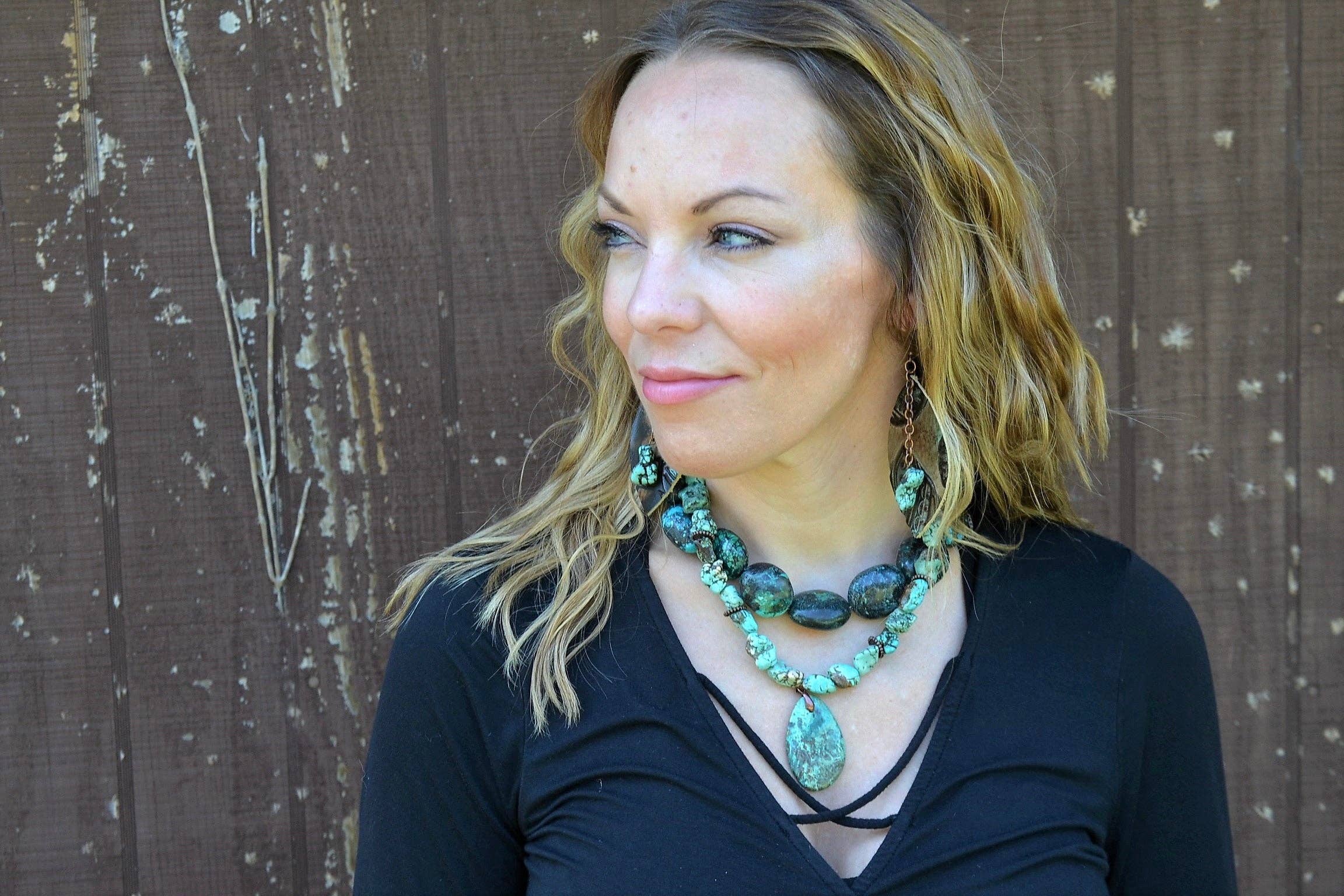 Chunky Turquoise Necklace w/ Natural Teardrop Pendant 249m