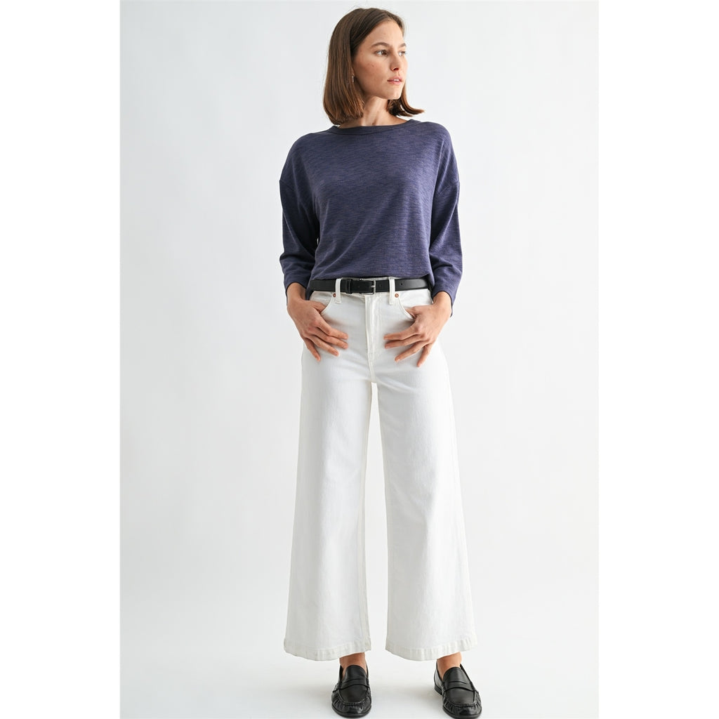DUSTY BLUE Knit Drop Shoulder Loose Fit Top