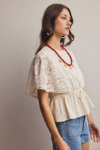 ASH Lace Cape Sleeve Cotton Peplum Top