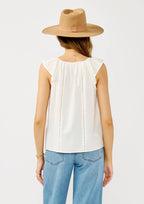 Ladder Lace Ruffle Sleeve Top: White