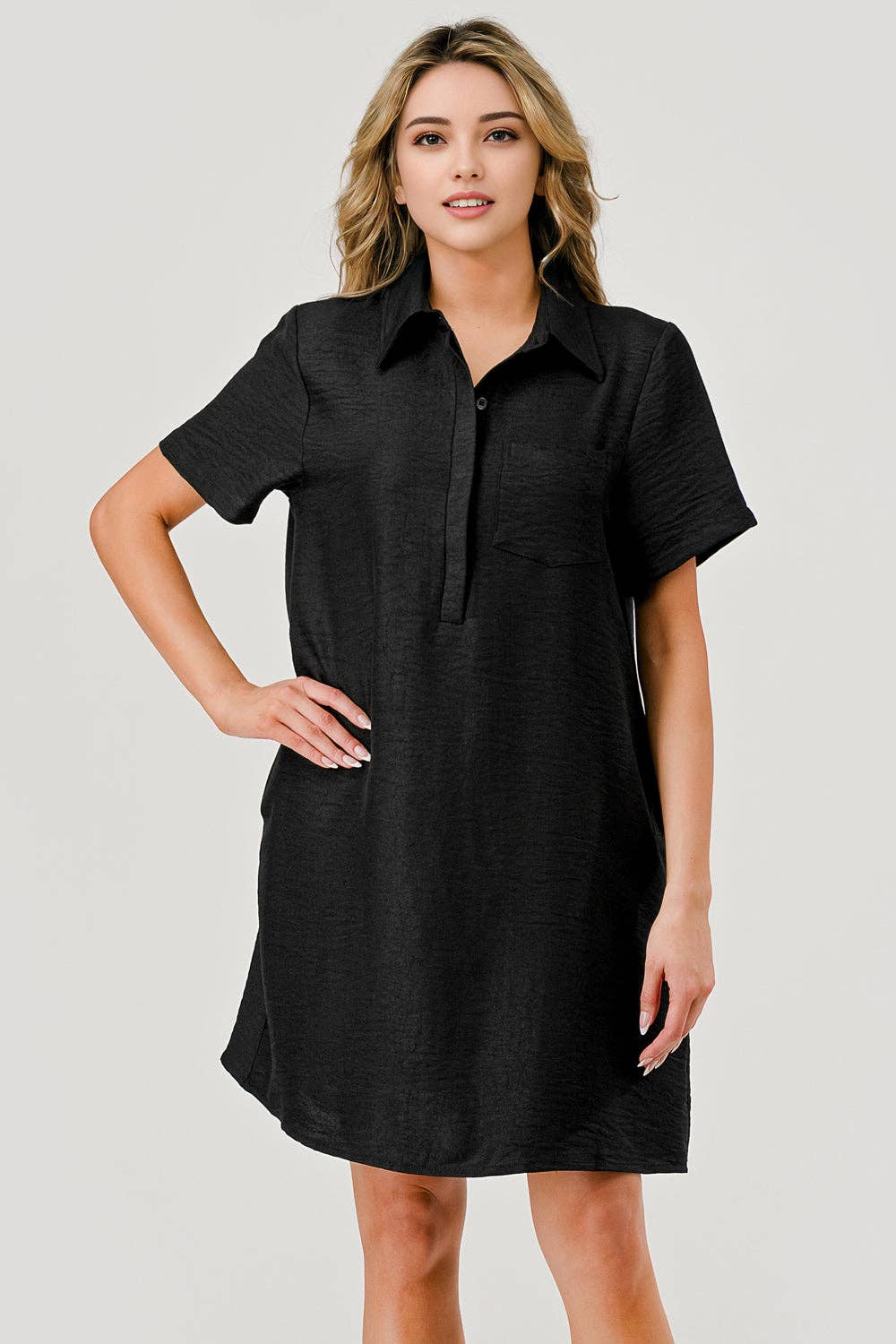 Ellie Collared Short Sleeve Shift Dress Black