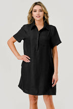 Ellie Collared Short Sleeve Shift Dress Black