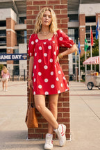 Orange White Gameday Polka Dot Puff Sleeve Dress