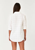 Puckered Long Sleeve Button Down Blouse: White