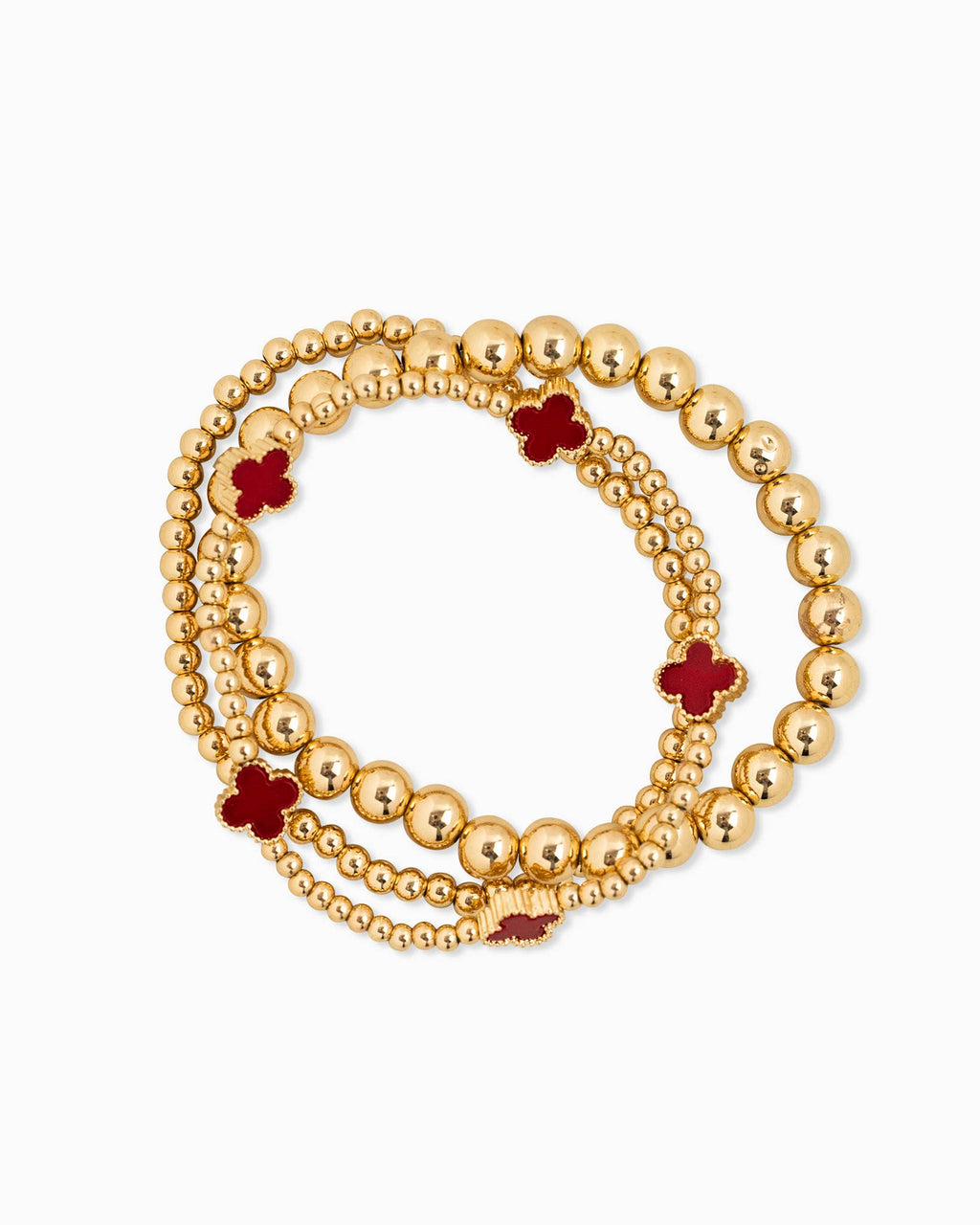 MOP Clover Stretch Beaded Bracelets, Set of 3: White