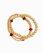 MOP Clover Stretch Beaded Bracelets, Set of 3: White