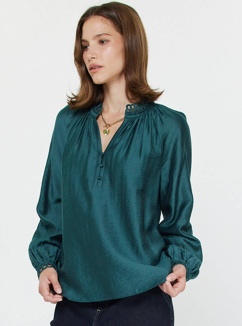 TEAL Long Sleeve Blouse w/Special Binding