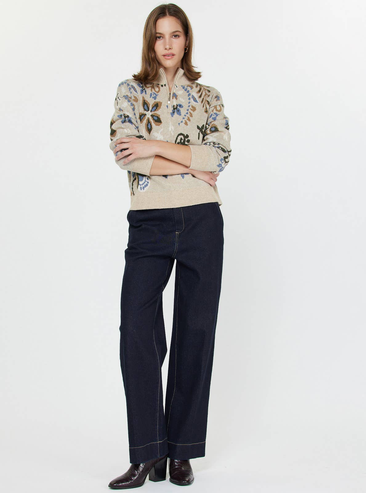 Barley Floral Half Zip Up Sweater