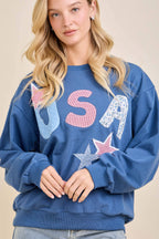 USA Patchwork Star Graphic Sweatshirt: NAVY
