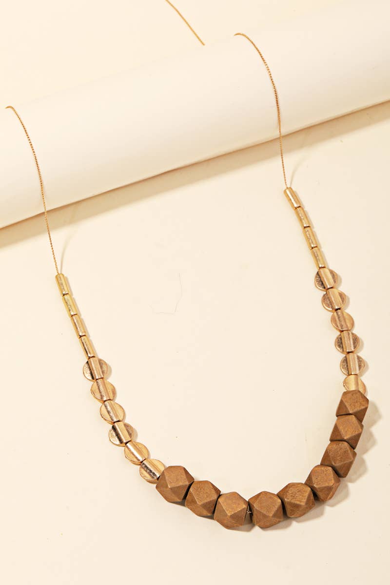 Brown Block Bead Charm Long Necklace