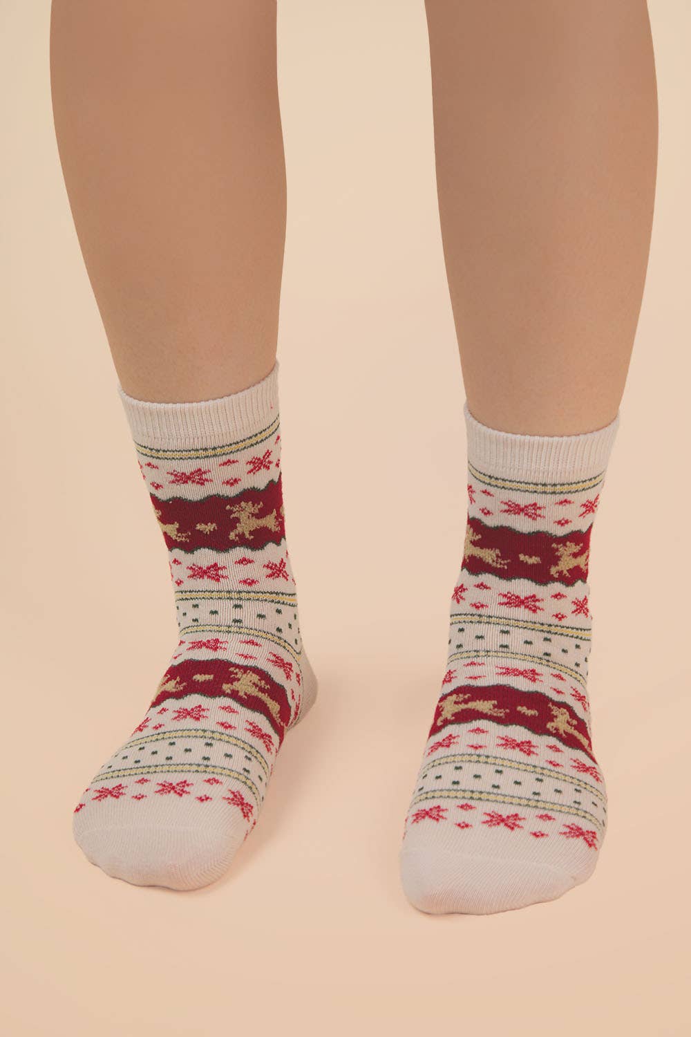 Christmas Graphic Crew Socks: OATMEAL