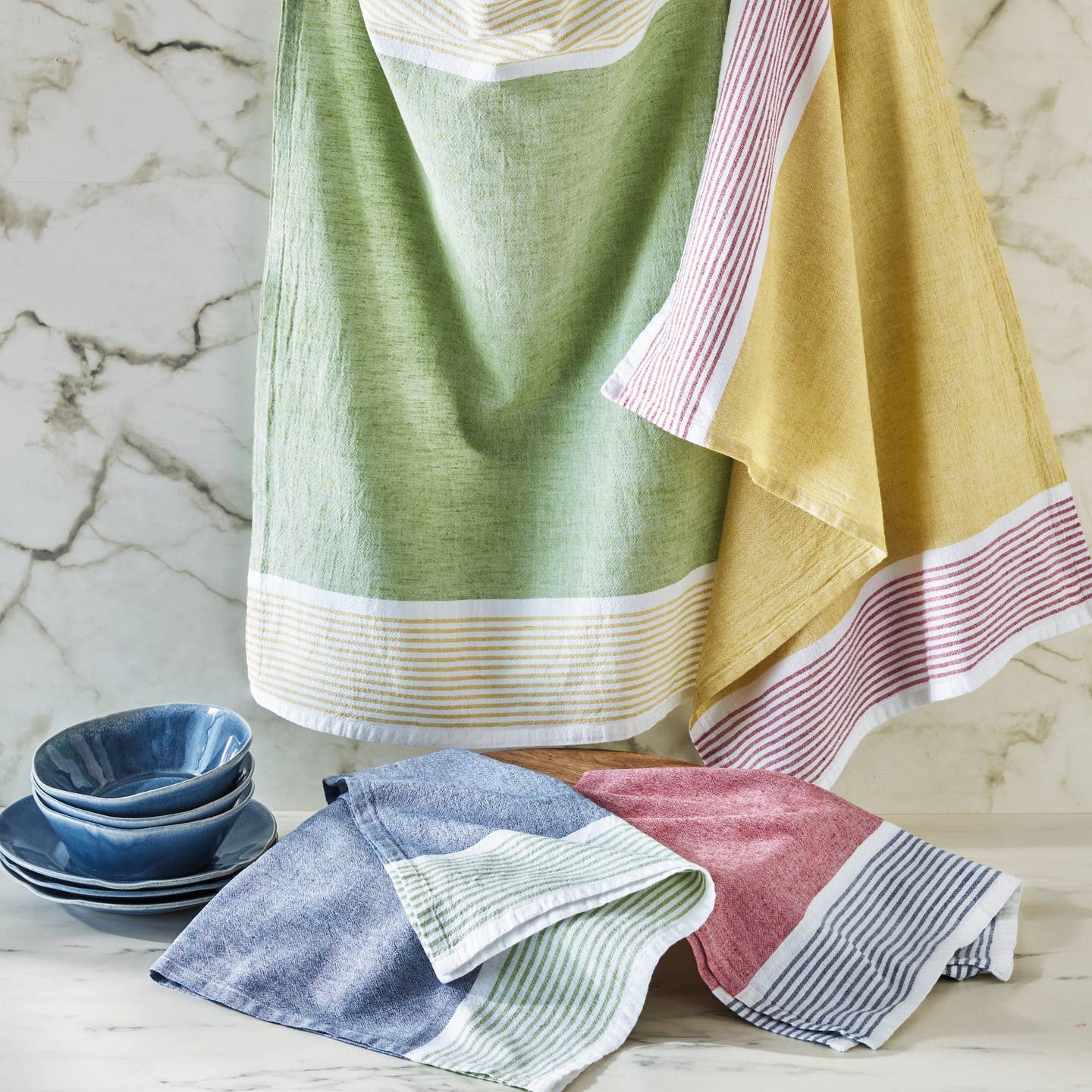 Wolcott Contrast Border Dishtowel Green Multi Cotton