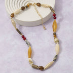 Mixed Material Chunky Oval Bead Statement Necklace: GDMT