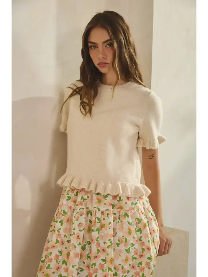 CREAM Ruffle Hem Knit Tee SWEATER – Creamon